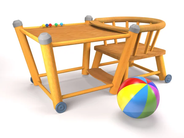 Silla plegable y bola de madera para niños (ilustración 3d ). —  Fotos de Stock