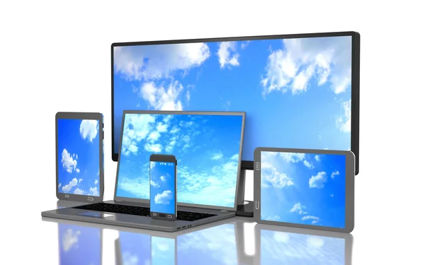 Set of clouds on the screen of computer gadgets (3d illustration — Stock Photo, Image