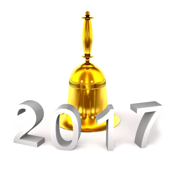 Goldglocke und Zahlen 2017 (3d Illustration). — Stockfoto