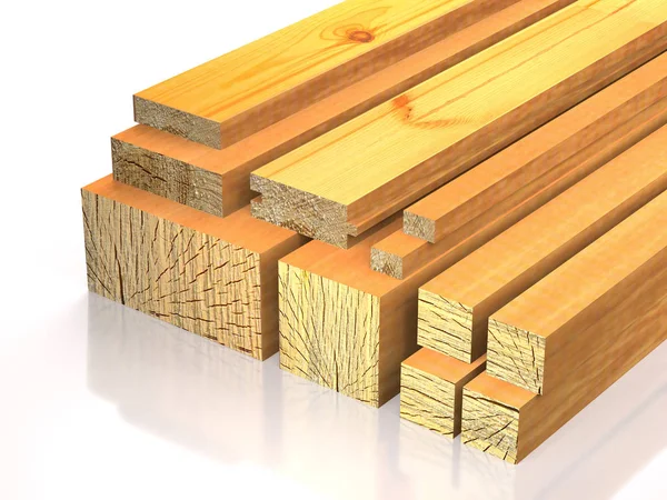 Timmer på trä lager (3d illustration). — Stockfoto