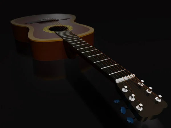 Акустическая гитара на тёмном фоне (3d иллюстрация ). — стоковое фото
