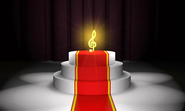 Golden treble clef on the podium with a red carpet (3d illustrat — Stock Photo, Image