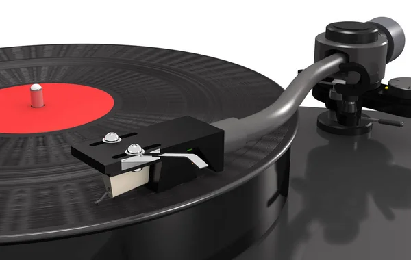 Turntable vinyl with gramophone record, macro (3d illustration). — Stock Photo, Image