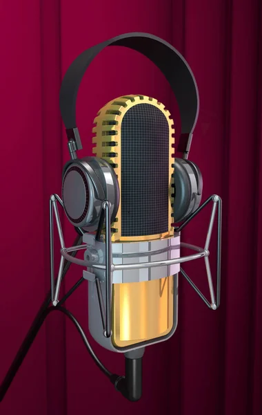 Studio microphone and headphone (3d illustration). — Stock Photo, Image