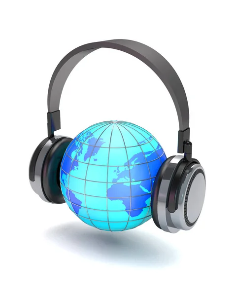 Headphones and globe (3d illustration). — Stock Photo, Image