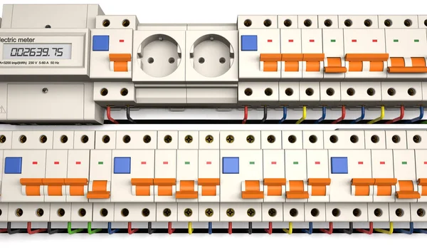 Componentes elétricos automáticos na vista frontal (ilustração 3d ). — Fotografia de Stock