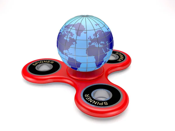 Moderne speelgoed spinner en earth globe (3d illustratie). — Stockfoto