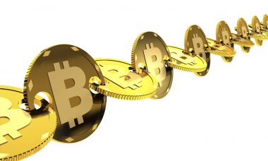 Blockchain kavram olarak Bitcoins (3d çizim).