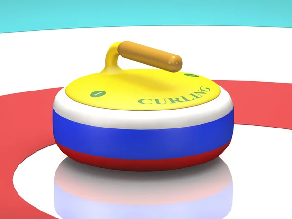 Tricolorní žula s rukojetí pro curling na ledě (3d protrhl — Stock fotografie