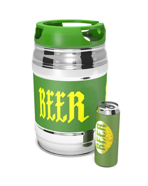 Beer keg and can (3d illustration). — Stock Photo, Image