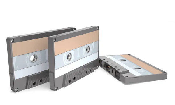Устаревшие аудиокассеты для аналогового магнитофона (3d illustr — стоковое фото