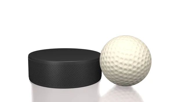 Rondelle de hockey et balle de golf (illustration 3D) ). — Photo
