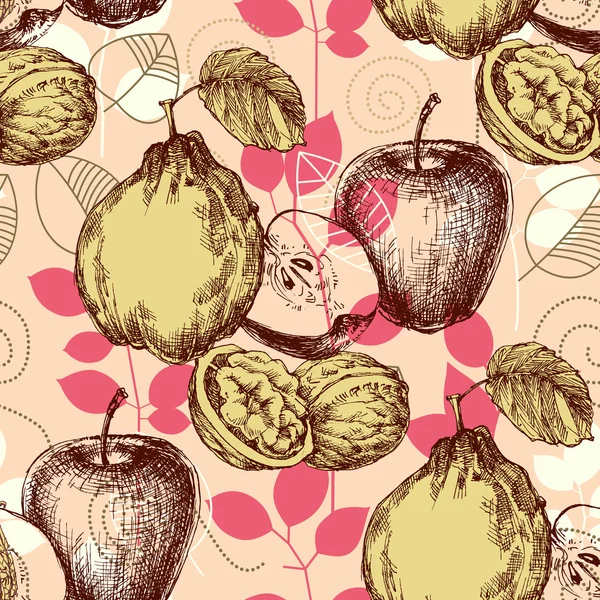 Retro pattern. Autumn fruits and foliage background — Stockový vektor