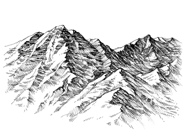 Bosquejo de las montañas. Cordilleras rangos dibujo a mano — Vector de stock