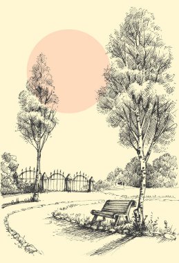 Bahçe artistik çizim, bir ara sokakta park