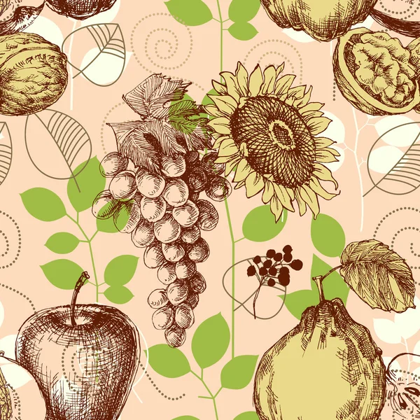Fruits seamless pattern, retro style — Stock Vector