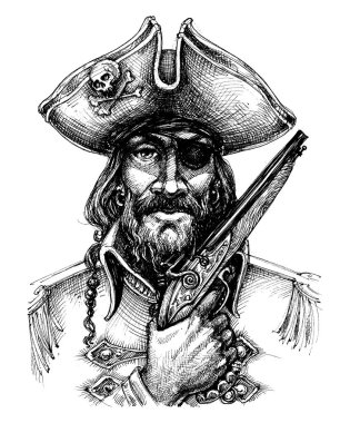 Pirate portrait drawing clipart