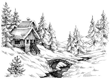 Mountain cabin in the woods