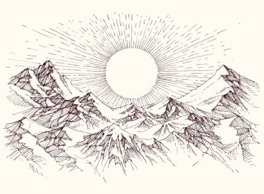 Güneşin doğuşunu dağlar panorama üzerinden