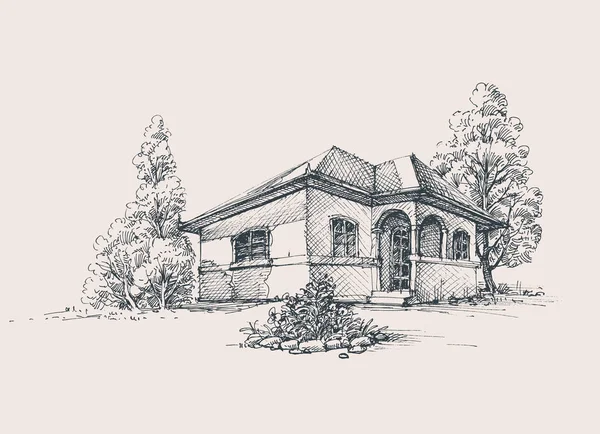 Rustic house exterior sketch — Stock Vector