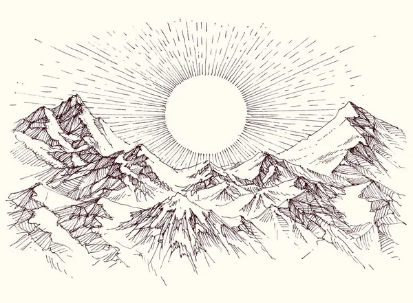 Sonnenaufgang über dem Bergpanorama — Stockvektor