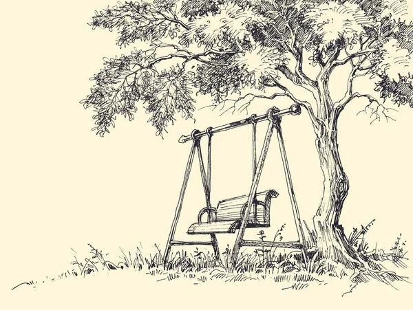 Balançar sob a ilustração do vetor árvore — Vetor de Stock