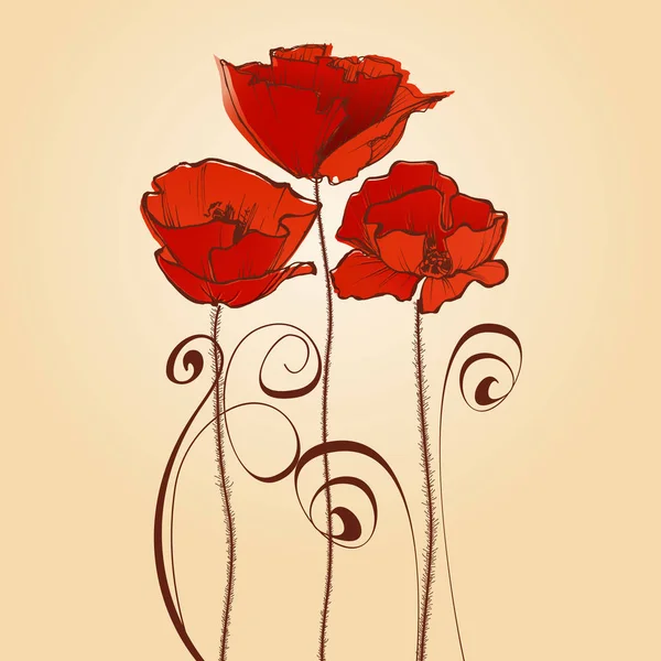 Rote Blumen Festkarte. Mohn-Designelemente — Stockvektor