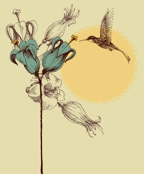 Schattig colibri uitnodigingskaart, retro stijl — Stockvector