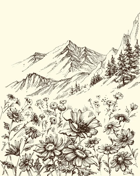 Ορεινό τοπίο σκίτσο — Διανυσματικό Αρχείο