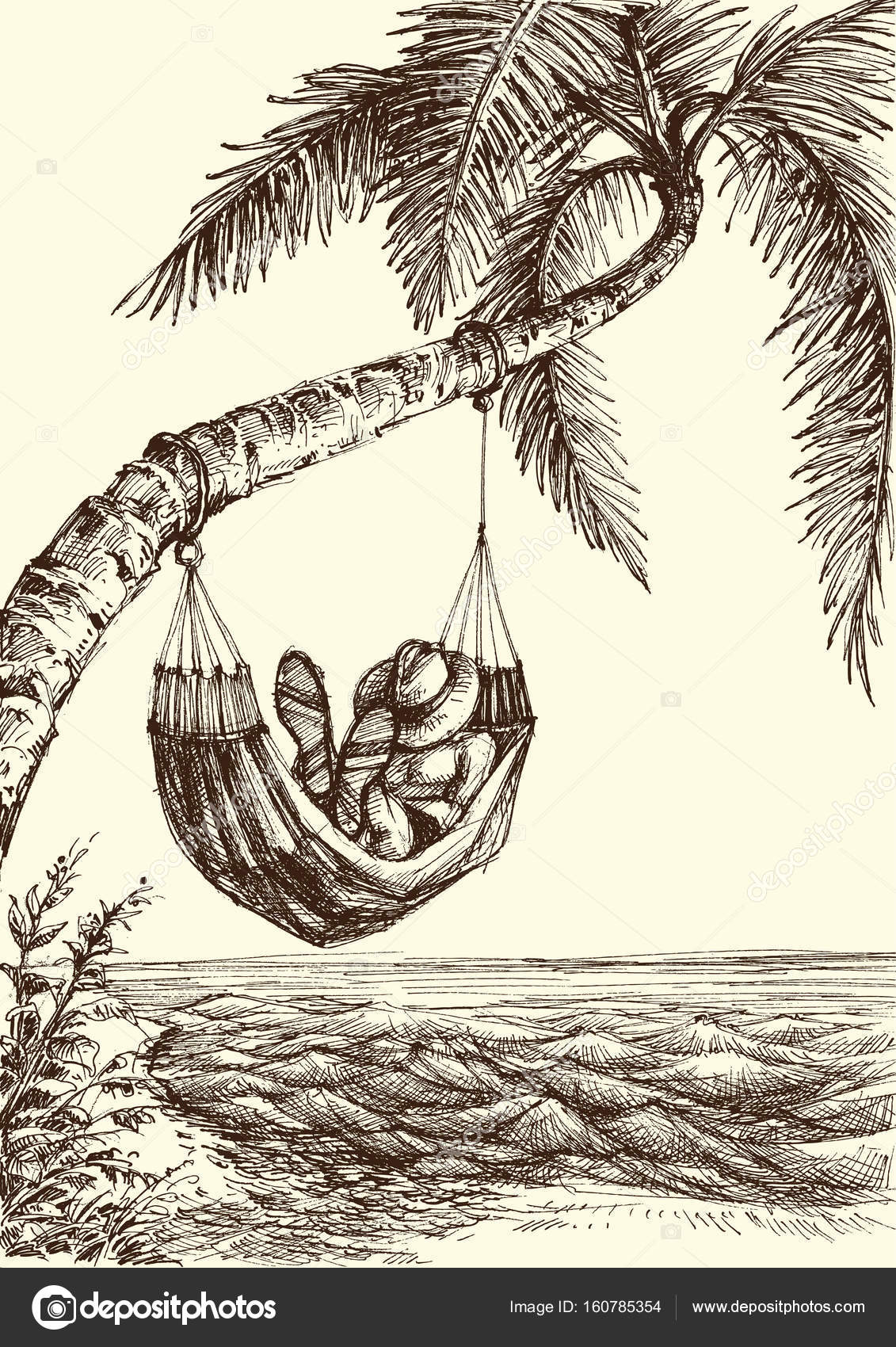 palm tree beach drawing