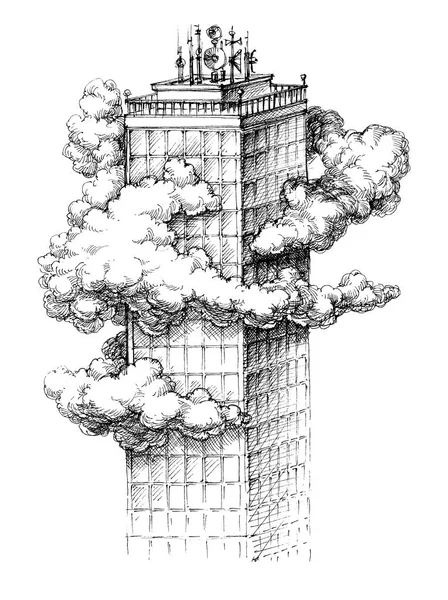 Wolkenkratzer in den Wolken Skizze — Stockvektor