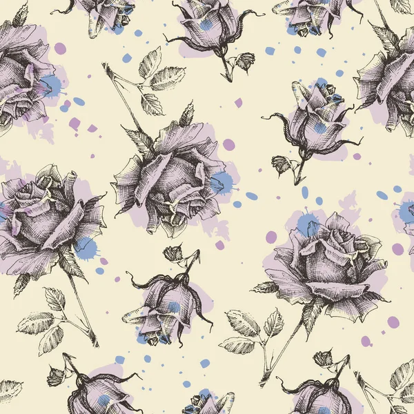 Paint roses seamless pattern — Stock Vector