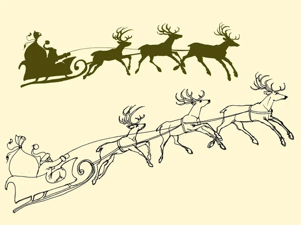 圣诞老人的雪橇的鹿 — 图库矢量图片