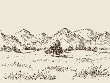 Prairie and mountains panorama clipart