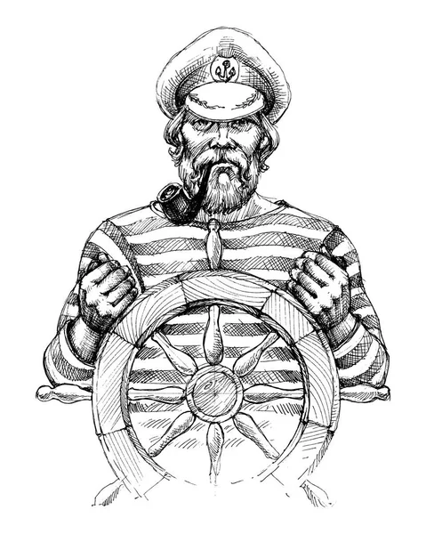 Моряк у руля — стоковый вектор