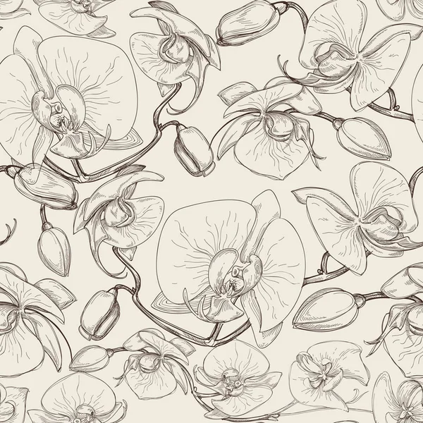Flores de orquídea gráfica patrón sin costura — Vector de stock