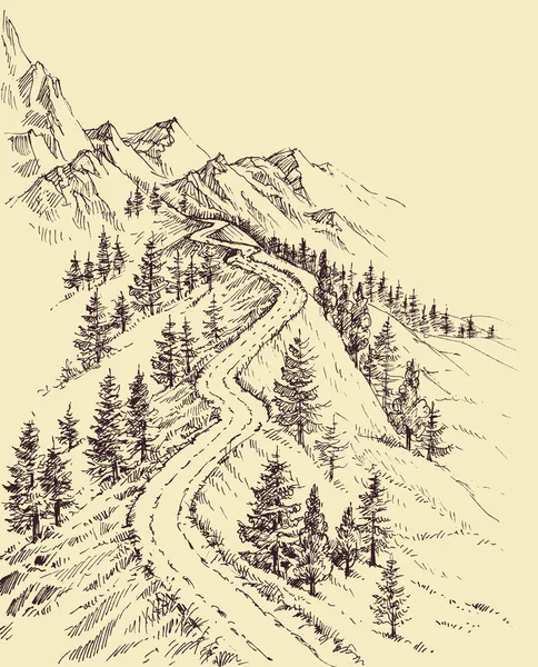Strada di montagna, paesaggio alpino — Vettoriale Stock
