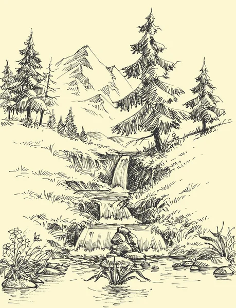 Un torrente in montagna — Vettoriale Stock