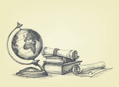 Eğitim kavramı. Antika arka plan dünya Küre