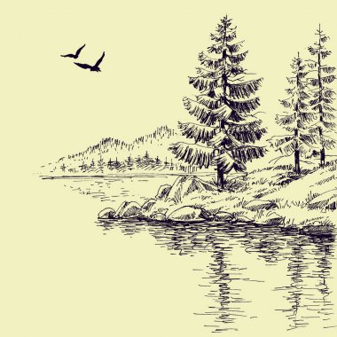Lake shore veya nehir banka duvar kağıdı