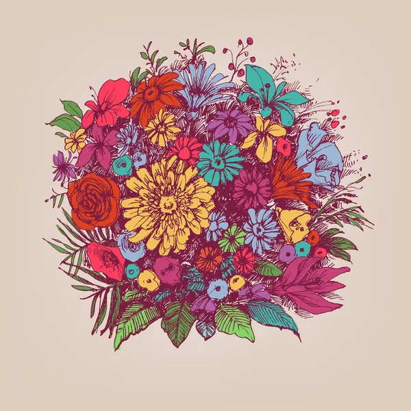 Bouquet floral. Arrangement floral rond ou cadre floral — Image vectorielle