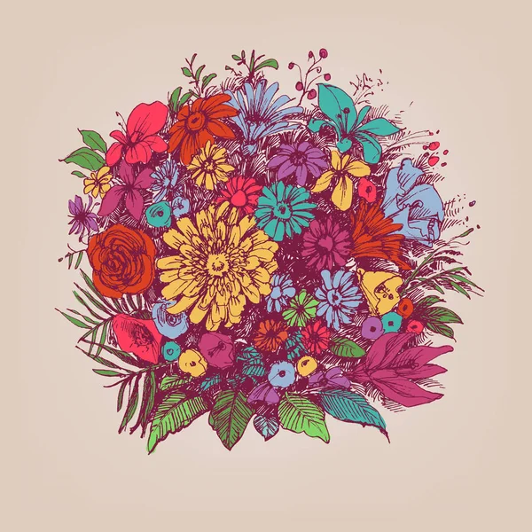 Ramo floral. Arreglo floral redondo o marco floral — Vector de stock