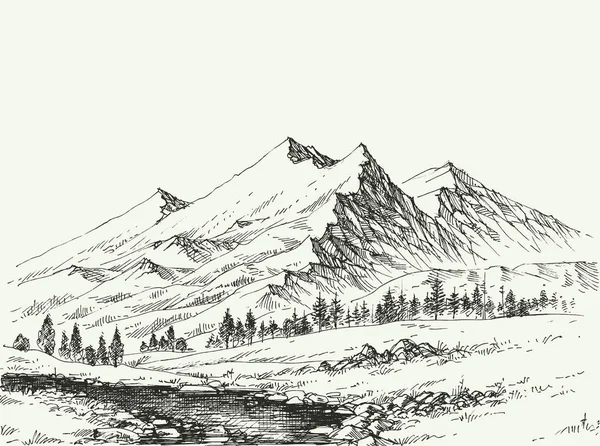 Montagnes paysage croquis — Image vectorielle