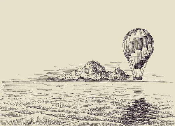 Heißluftballon über dem Meer — Stockvektor