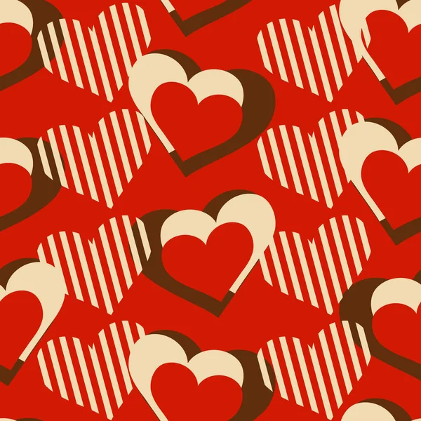 Liebe Herzen dekorative nahtlose Muster über rotem Hintergrund — Stockvektor