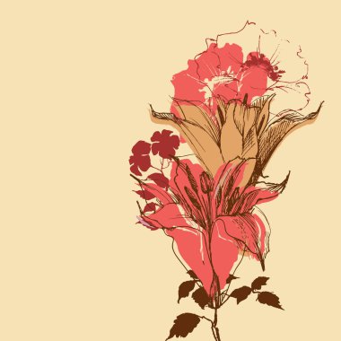 Çiçekli zambak çiçekleri geçmişe dönük davetiyeler, tebrik kartları ve çeşitli şenlik etkinlikleri için klasik çiçek.