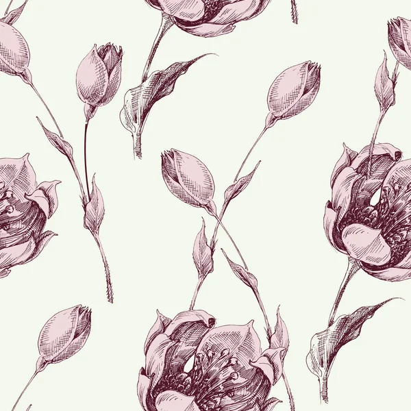 Motif Floral Sans Couture Roses Roses Style Vintage Bourgeons Roses — Image vectorielle