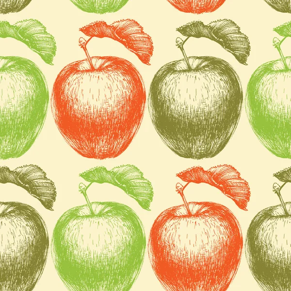 手描きのリンゴのシームレスなパターン明るい色で — ストックベクタ