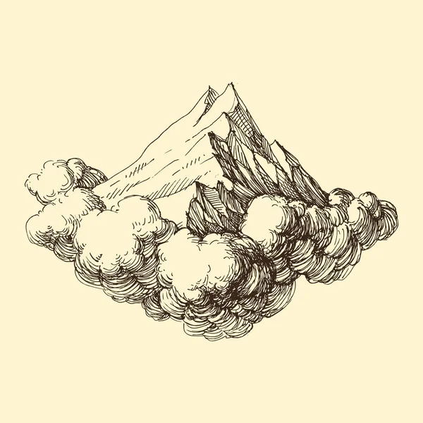 Montagnes Chaînes Dans Les Nuages Dessin Main — Image vectorielle