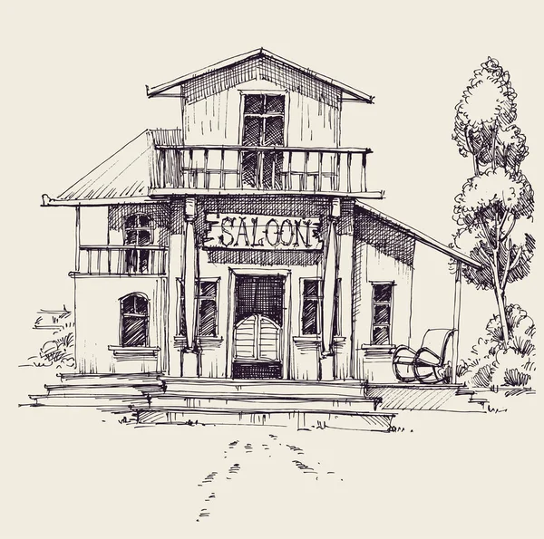 Wild West Saloon Building Vector Hand Drawing — Stock Vector